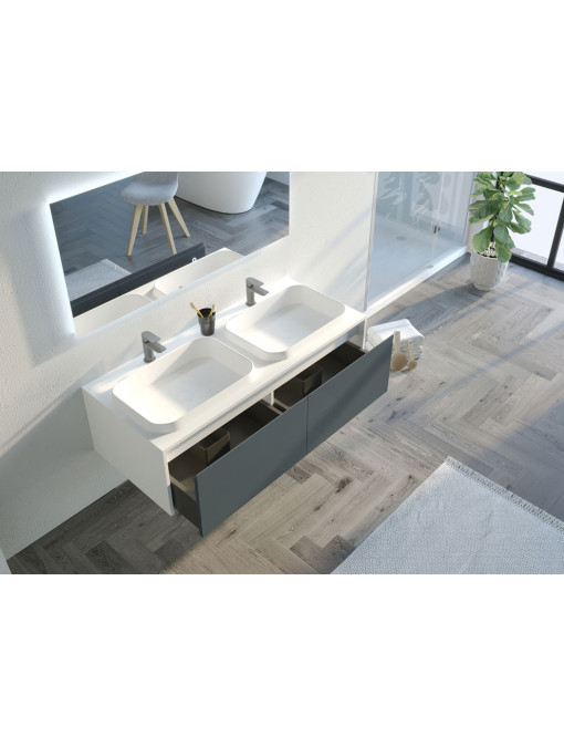 Meuble de salle de bain Spezzano 1200 Gris béton et Blanc