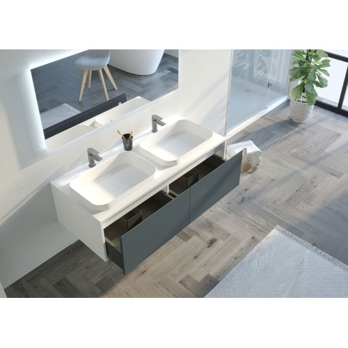 Meuble de salle de bain Spezzano 1200 Gris béton et Blanc