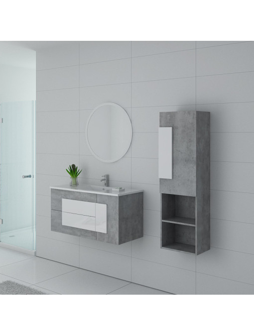 Meuble salle de bain CASTELLO 1000 1 vasque Béton et blanc 