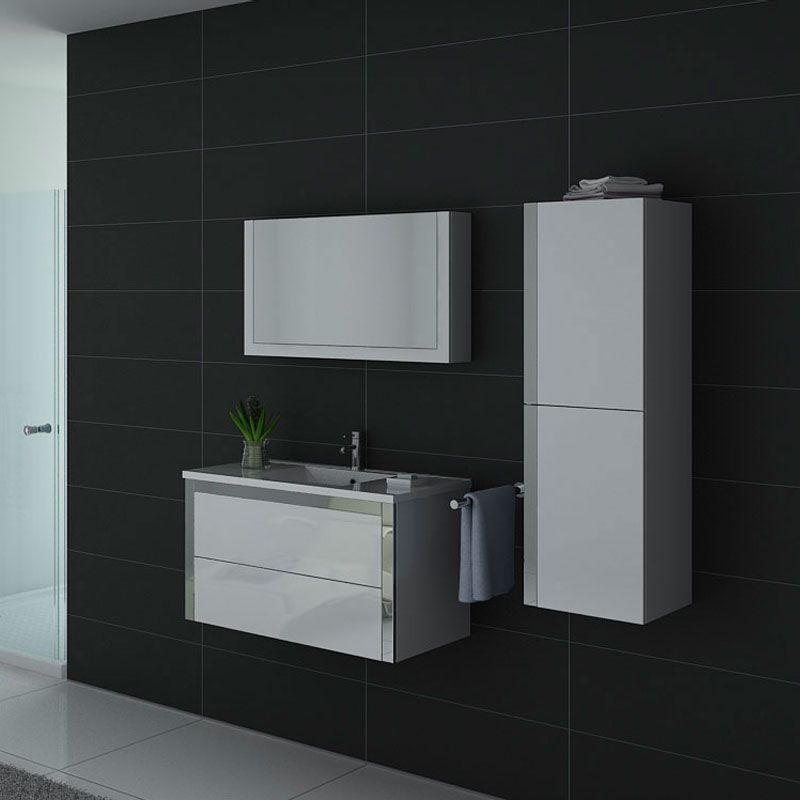 Ensemble de salle de bain compact blanc laqué et inox