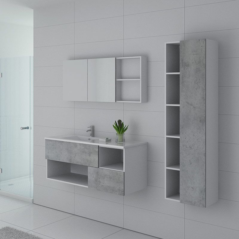 Meuble simple vasque de 1m20 FARALDI 1200 Béton et Blanc