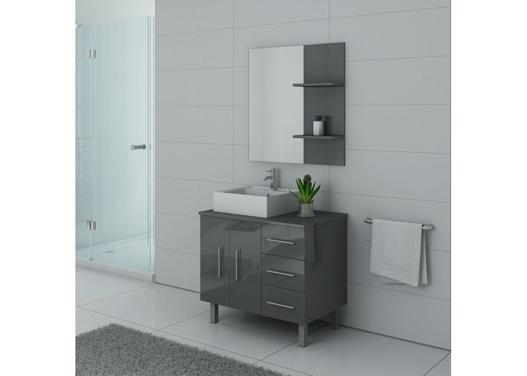 Meuble vasque salle de bain sur pied d'angle gris