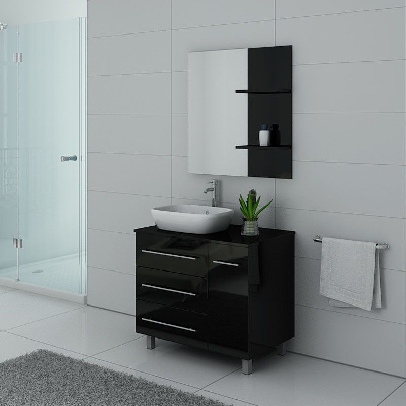 Plasticidad novedad compromiso Meuble de salle de bain simple vasque pas cher, meuble de salle de bain noir  noir laqué