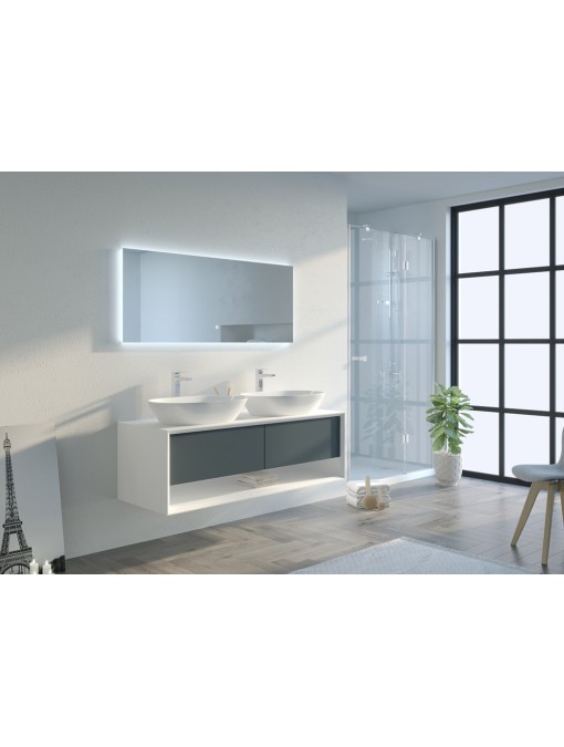 Meuble de salle de bain Bellano 1400 Gris béton et Blanc