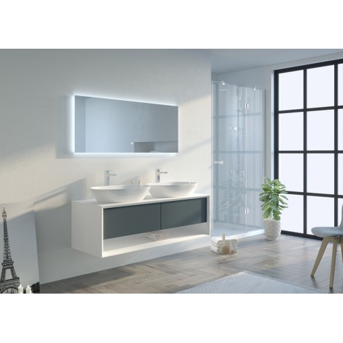 Meuble de salle de bain Bellano 1400 Gris béton et Blanc