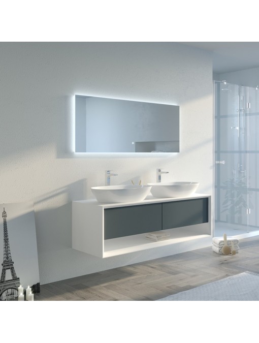 Meuble de salle de bain Bellano 1400 Gris béton et Blanc