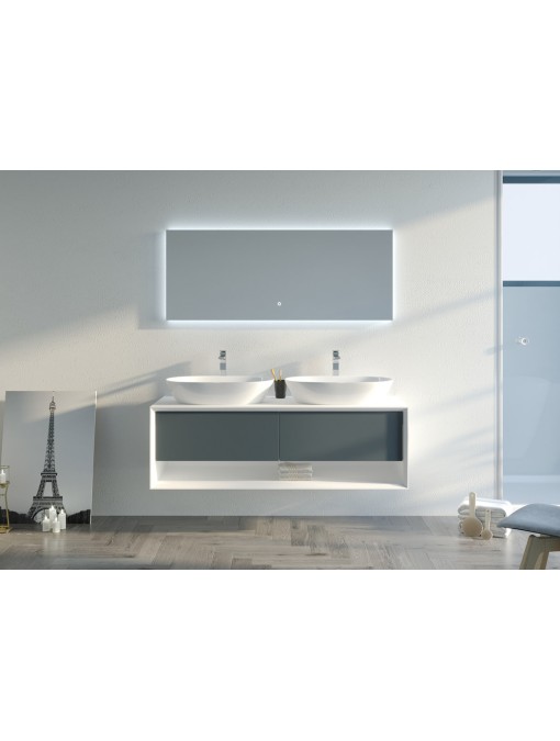 Meuble de salle de bain Bellano 1400 Gris béton et Blanc