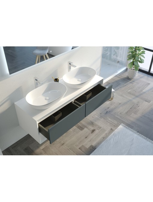 Meuble de salle de bain Bellano 1400 Gris béton et Blanc