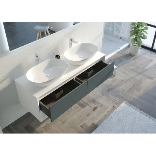 Meuble de salle de bain Bellano 1400 Gris béton et Blanc