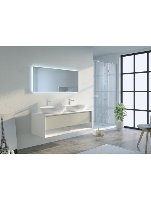 Meuble de salle de bain Bellano 1400 Beige galet et Blanc