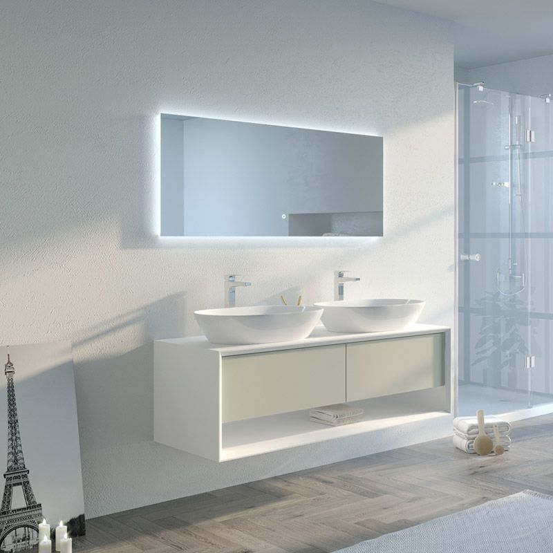 Meuble de salle de bain Bellano 1400 Beige galet et Blanc