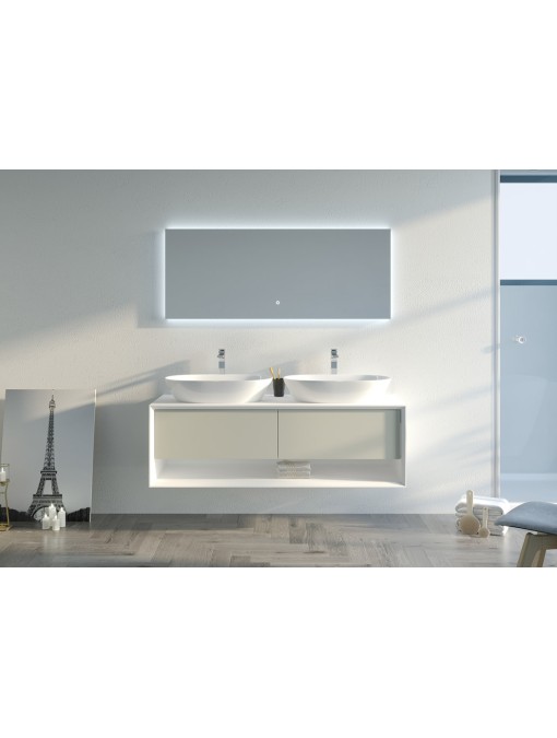 Meuble de salle de bain Bellano 1400 Beige galet et Blanc