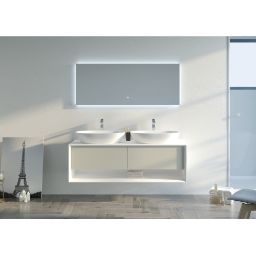 Meuble de salle de bain Bellano 1400 Beige galet et Blanc