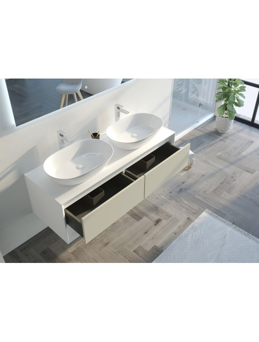 Meuble de salle de bain Bellano 1400 Beige galet et Blanc