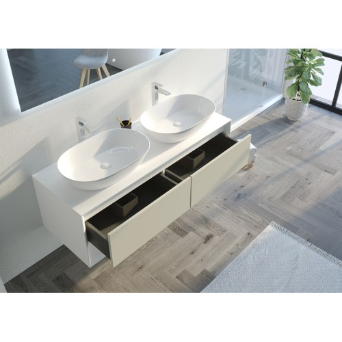 Meuble de salle de bain Bellano 1400 Beige galet et Blanc