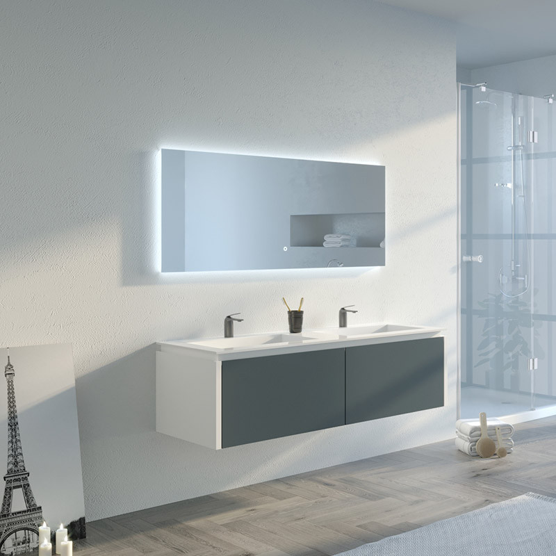 Meuble de salle de bain Fabrizia 1400 Gris béton et Blanc