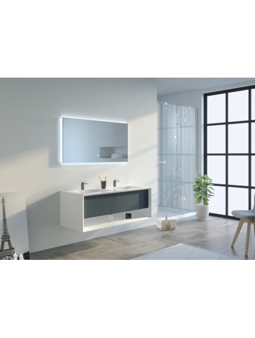 Meuble de salle de bain Piazza 1200 Gris béton et Blanc