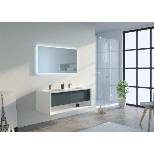 Meuble de salle de bain Piazza 1200 Gris béton et Blanc