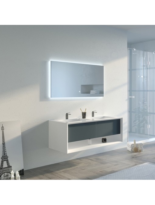 Meuble de salle de bain Piazza 1200 Gris béton et Blanc