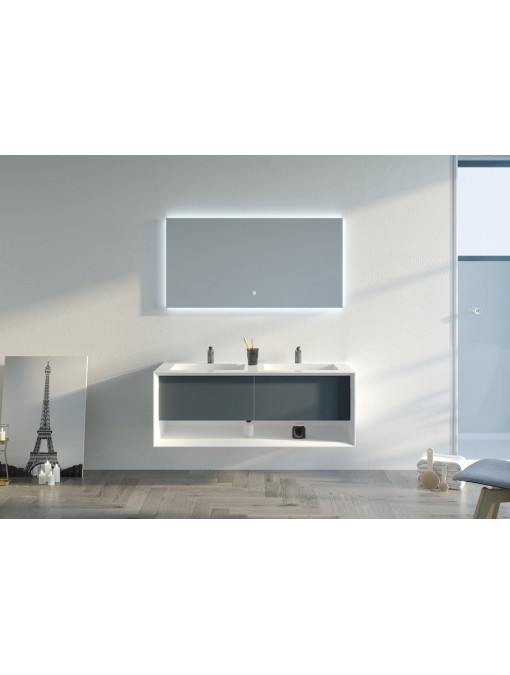 Meuble de salle de bain Piazza 1200 Gris béton et Blanc