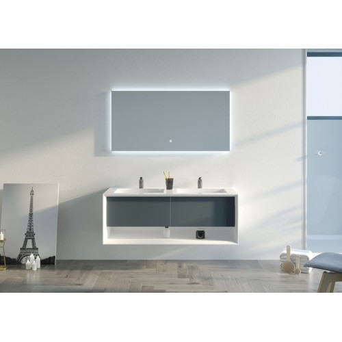 Meuble de salle de bain Piazza 1200 Gris béton et Blanc