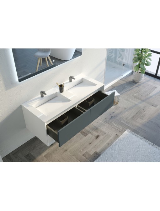 Meuble de salle de bain Piazza 1200 Gris béton et Blanc