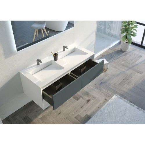 Meuble de salle de bain Piazza 1200 Gris béton et Blanc