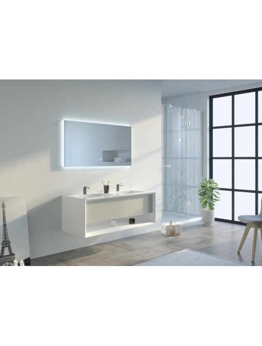 Meuble de salle de bain Piazza 1200 Beige galet et Blanc
