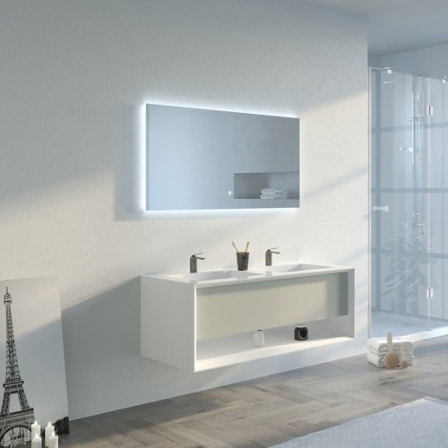 Meuble de salle de bain Piazza 1200 Beige galet et Blanc