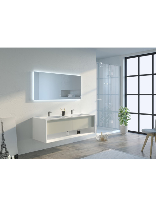 Meuble de salle de bain Piazza 1400 Beige galet et Blanc