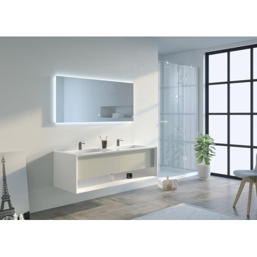 Meuble de salle de bain Piazza 1400 Beige galet et Blanc