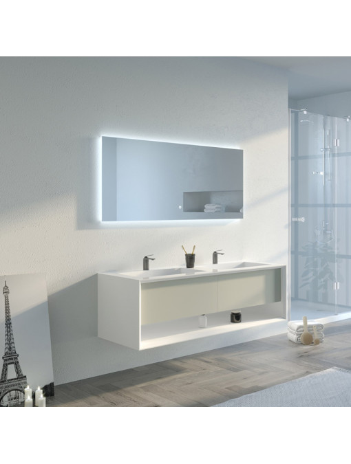 Meuble de salle de bain Piazza 1400 Beige galet et Blanc