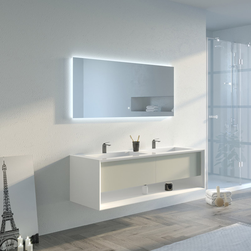 Meuble de salle de bain Piazza 1400 Beige galet et Blanc