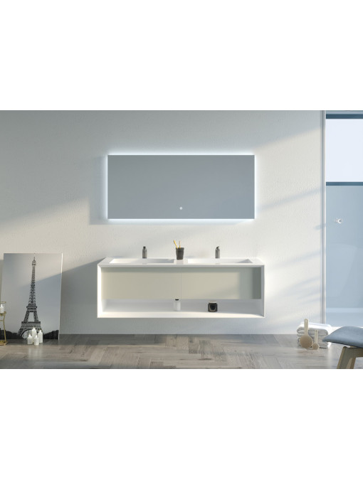 Meuble de salle de bain Piazza 1400 Beige galet et Blanc