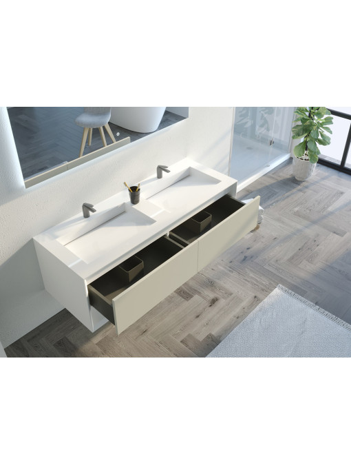 Meuble de salle de bain Piazza 1400 Beige galet et Blanc
