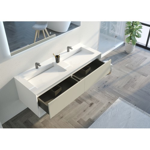 Meuble de salle de bain Piazza 1400 Beige galet et Blanc