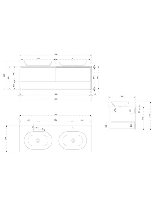 Meuble de salle de bain Bellano 1400 Bois naturel et Blanc