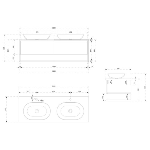 Meuble de salle de bain Bellano 1400 Bois naturel et Blanc
