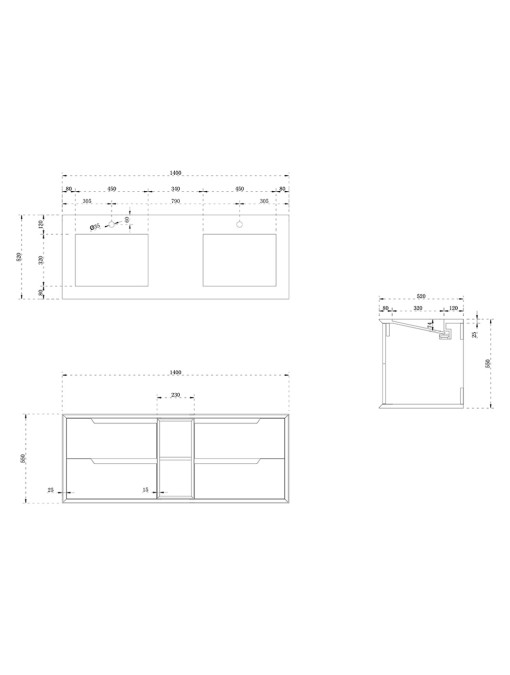 Meuble de salle de bain Lazzaro 1400 Bois naturel et Blanc