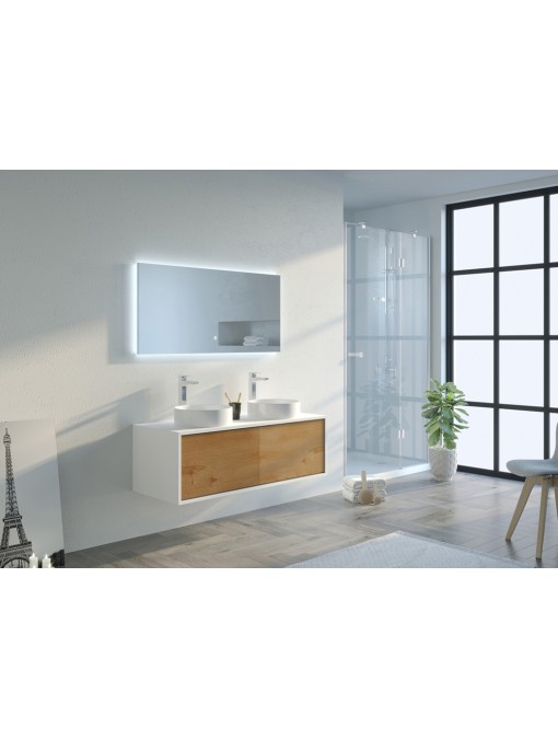 Meuble de salle de bain Maruca 1200 Bois naturel et Blanc