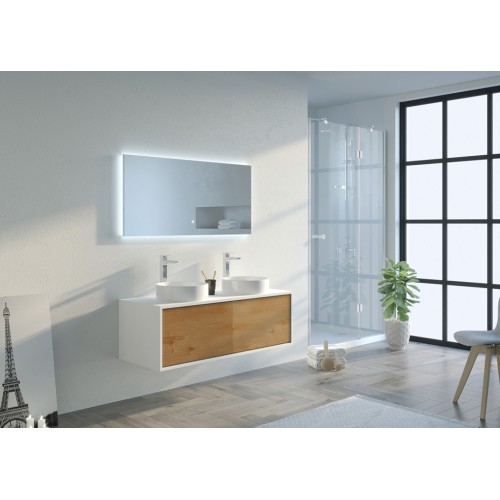 Meuble double vasque Maruca 1200 Bois naturel et Blanc