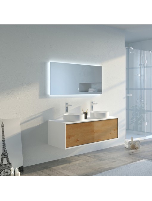 Meuble double vasque Maruca 1200 Bois naturel et Blanc
