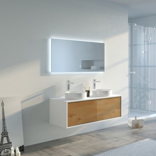Meuble double vasque Maruca 1200 Bois naturel et Blanc