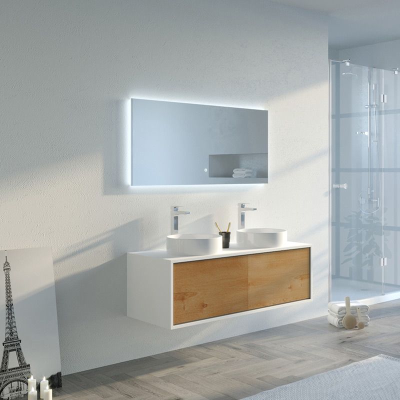 Meuble double vasque Maruca 1200 Bois naturel et Blanc