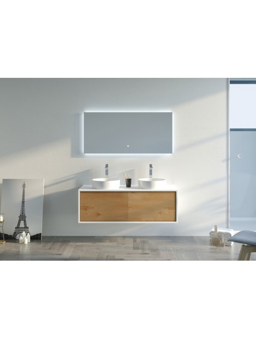 Meuble de salle de bain Maruca 1200 Bois naturel et Blanc