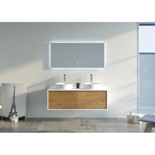 Meuble double vasque Maruca 1200 Bois naturel et Blanc