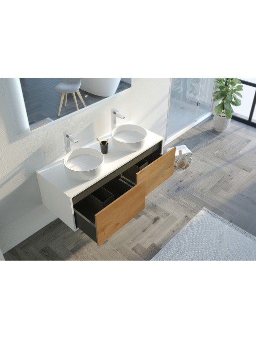 Rangements Meuble de salle de bain Maruca 1200 Bois naturel et Blanc