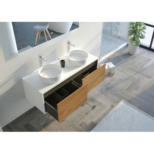 Meuble double vasque Maruca 1200 Bois naturel et Blanc