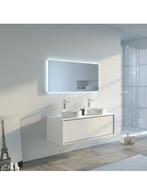 Meuble 2 vasques de salle de bain Maruca 1200 Blanc