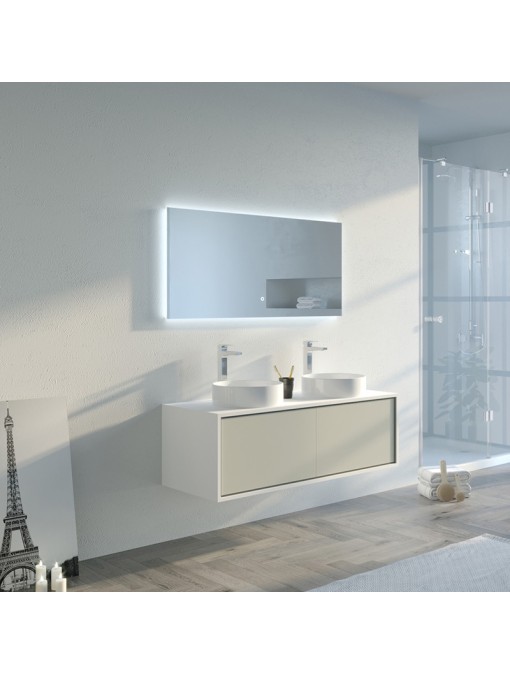 Meuble de salle de bain Maruca 1200 Beige galet et Blanc